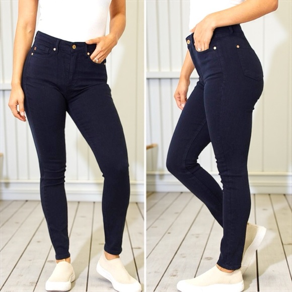 Judy Blue Tummy Control High Rise Waist Navy Denim Skinny Jean Pants NWT - Picture 7 of 11